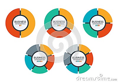 Pie chart set. Colorful diagram collection with 2,3,4,5,6 sections or steps. Circle icons for infographic, UI, web design Vector Illustration